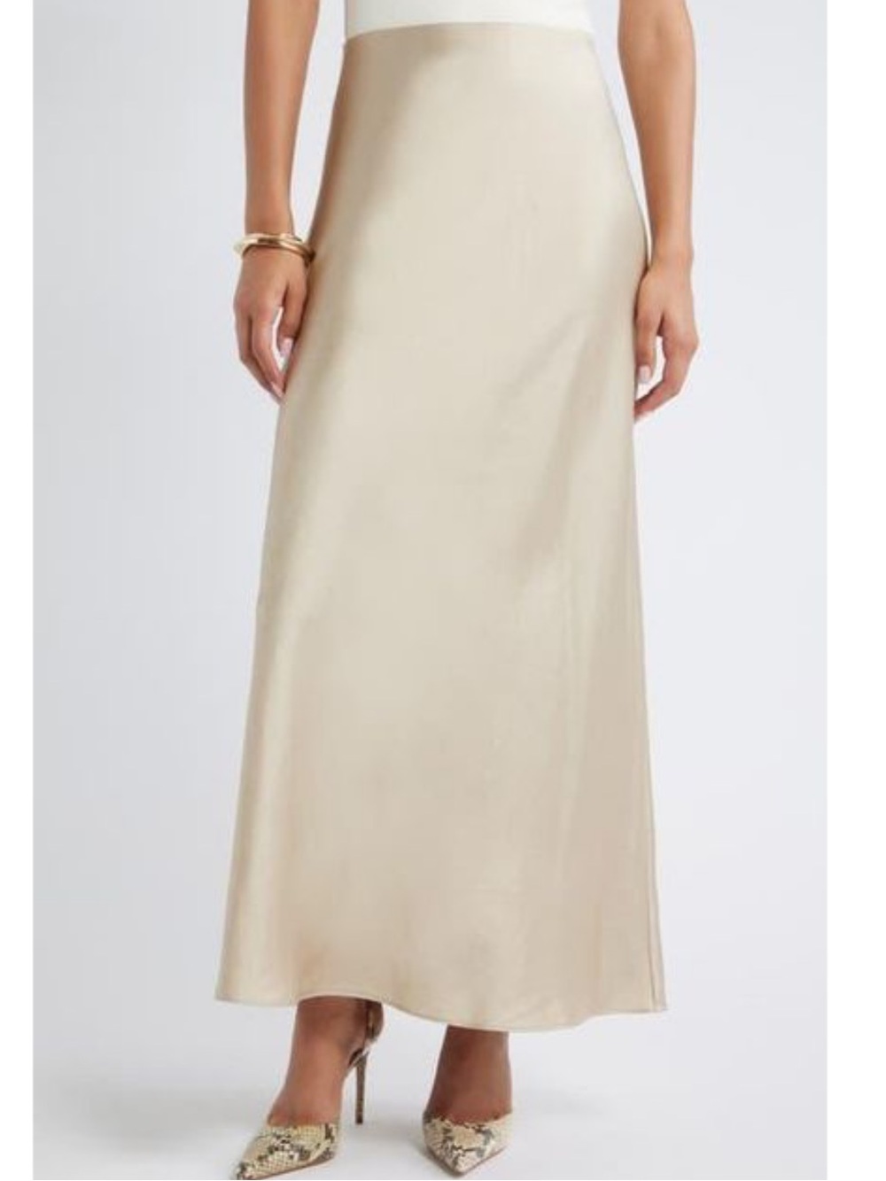 New Open Edit Sz Medium Women’s Natural Satin Maxi Long Skirt Bottoms Ret $69!